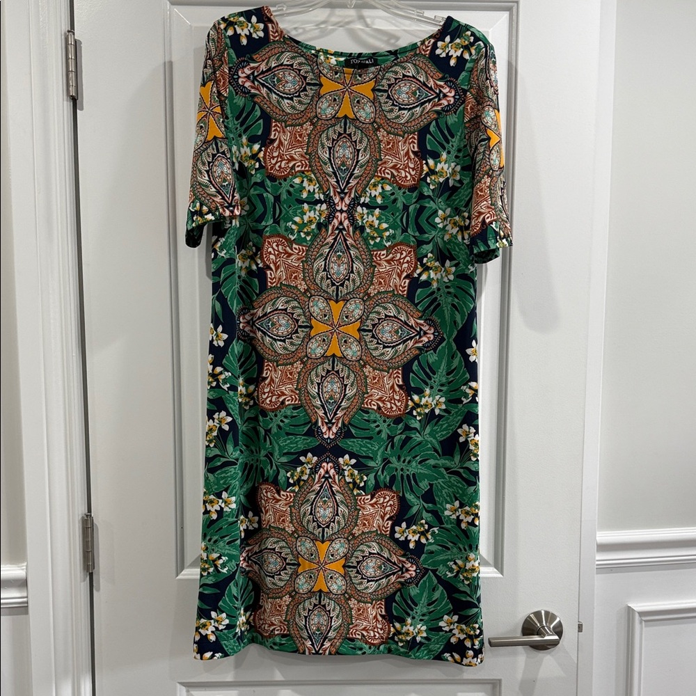 Roz & Ali Green Navy Floral Paisley Midi Dress